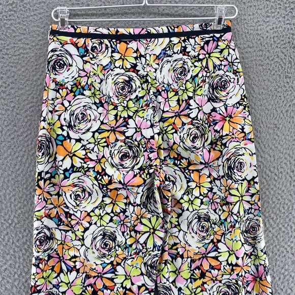 Talbots Pants Womens 4 Petite White Black Multi Floral Stretch Cropped Skinny - Picture 4 of 11